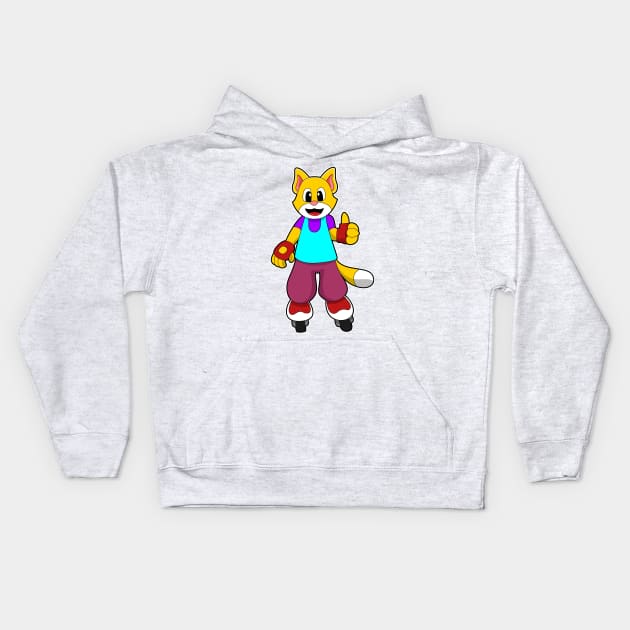 Cat as Skater with Inline skates Kids Hoodie by Markus Schnabel